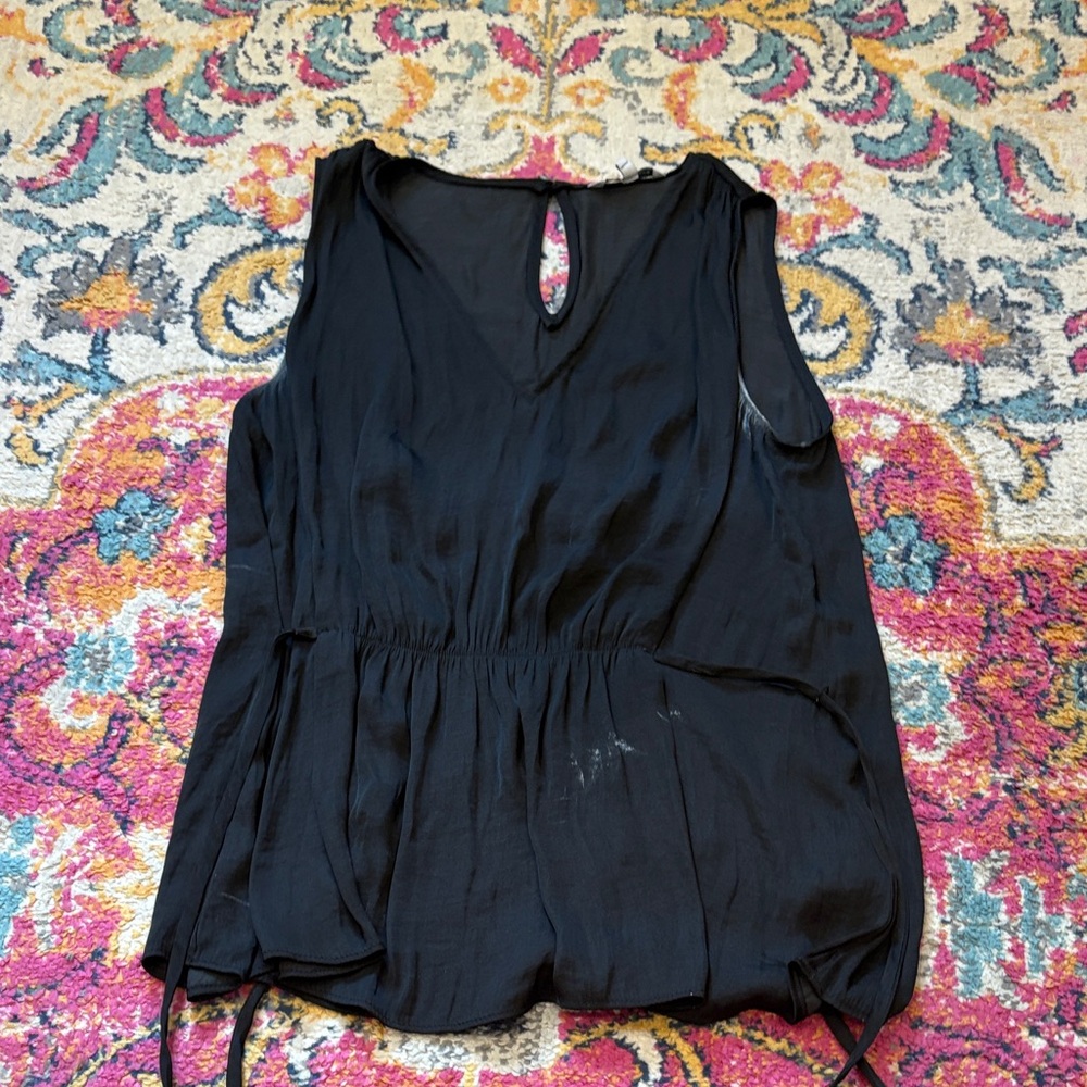 Naked Zebra Black Sleeveless Tie-Waist Blouse